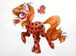 Size: 1280x942 | Tagged: safe, artist:sapraitlond, oc, oc:dazha, pony, unicorn, female, mare, miraculous ladybug, ponified, simple background, solo, traditional art, white background