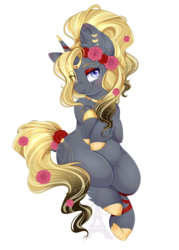 Size: 1600x2240 | Tagged: safe, artist:pvrii, oc, oc only, oc:rose, pony, unicorn, ear piercing, earring, eyeshadow, female, hair over one eye, jewelry, looking at you, makeup, mare, piercing, simple background, smiling, solo, transparent background