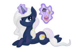 Size: 2710x1870 | Tagged: safe, artist:partypoison, artist:pvrtypoison, oc, oc only, oc:stardancer, pony, unicorn, dungeons and dragons, glowing horn, horn, lying down, magic, prone, simple background, solo, starry eyes, telekinesis, transparent background, wingding eyes