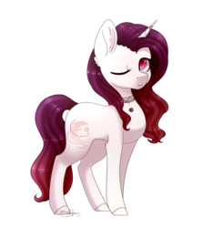 Size: 1374x1538 | Tagged: safe, artist:ohhoneybee, oc, oc only, oc:serina, pony, unicorn, female, mare, one eye closed, simple background, solo, transparent background, wink