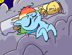 Size: 756x580 | Tagged: safe, applejack, rainbow dash, g4, body pillow, sleeping