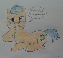 Size: 2194x2016 | Tagged: safe, alternate version, artist:cheesygirl, flash sentry, pony, unicorn, g4, high res, male, solo, stop the flashhate, traditional art