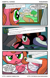 Size: 1280x1978 | Tagged: safe, artist:wadusher0, oc, oc:pun, earth pony, pony, comic:hospital hijinks, bandage, comic, female, mare, pillow, royal guard, sword, weapon