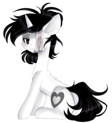 Size: 1480x1628 | Tagged: safe, artist:clefficia, oc, oc only, oc:ink, pony, unicorn, bandage, commission, female, looking back, mare, rear view, sad, simple background, solo, transparent background