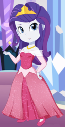 Size: 800x1557 | Tagged: safe, artist:glittertiara, rarity, equestria girls, g4, clothes, crossover, crown, disney, dress, female, jewelry, looking at you, princess aurora, red dress, regalia, sleeping beauty, smiling, solo