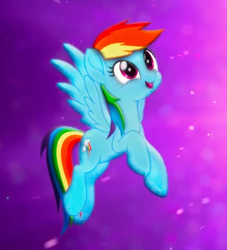 Size: 500x550 | Tagged: safe, edit, edited screencap, screencap, rainbow dash, g4, my little pony: the movie, cropped, female, flying, smiling, solo, spread wings, teaser, wings, youtube link