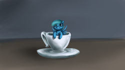 Size: 1920x1080 | Tagged: safe, artist:elisdoominika, oc, oc only, oc:thinker blue, pony, cup, cup of pony, cute, micro, simple background, solo