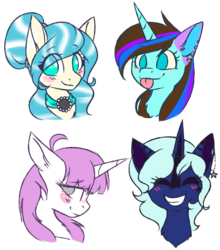 Size: 1371x1555 | Tagged: safe, artist:doekitty, oc, oc only, oc:autumn skye, oc:lost dream, oc:silver constellation, alicorn, earth pony, pony, unicorn, female, mare, simple background, tongue out, transparent background