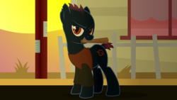 Size: 3840x2160 | Tagged: safe, artist:armredwings, derpibooru exclusive, bat, cat, pony, g4, baseball bat, cat eyes, clothes, high res, mae borowski, mouth hold, night in the woods, ponified, slit pupils, solo, vector