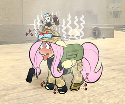 Size: 1440x1200 | Tagged: safe, artist:regularmouseboy, angel bunny, fluttershy, g4, backpack, boots, bulletproof vest, clothes, counter-strike, dust2, fingerless gloves, gloves, goggles, grenade, gun, handgun, heatwave, helmet, military, pain, pistol, prehensile mane, soldier, sweat, tired, weapon