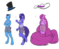 Size: 2000x1667 | Tagged: safe, artist:krd, oc, oc only, oc:sam style, anthro, breasts, clothes, cutie mark, female, huge mane, huge tail, male, male to female, mane, mare, reference sheet, rule 63, shirt, shorts, stallion, tail, transformation, transgender transformation