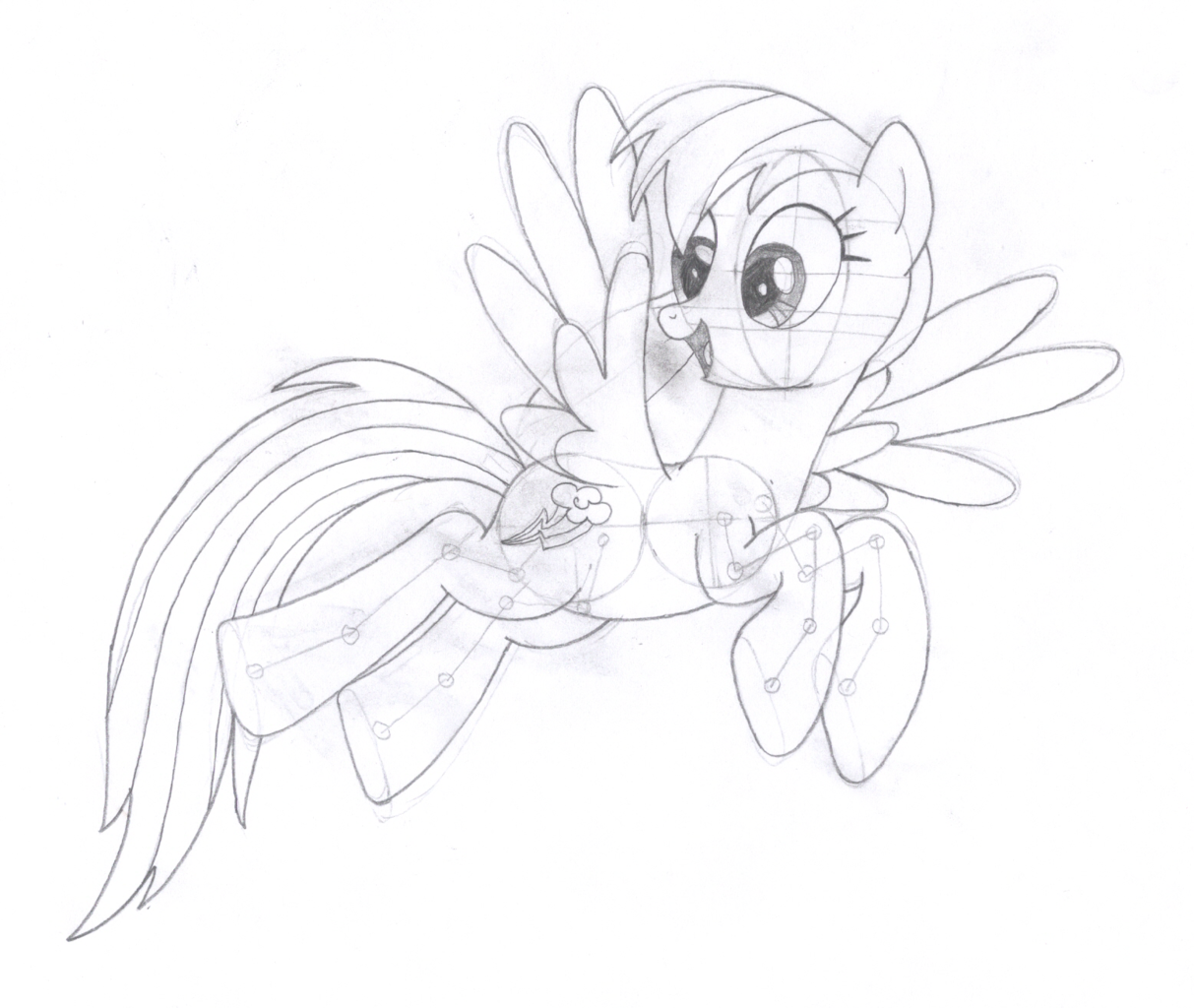 Safe Artist Aafh Rainbow Dash Female Flying Monochrome Solo Traditional Art