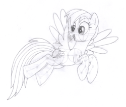 Size: 1556x1314 | Tagged: safe, artist:aafh, rainbow dash, g4, female, flying, monochrome, solo, traditional art