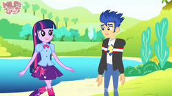 Size: 1055x592 | Tagged: safe, screencap, flash sentry, twilight sparkle, equestria girls, g4, clothes, female, lips, male, skirt, toy channel animations, twoiloight spahkle, weird youtube kids video, youtube link