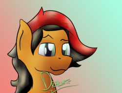 Size: 1413x1080 | Tagged: safe, artist:drakinite, oc, oc only, oc:cirrus stripes, bust, gradient background, shading, signature, solo