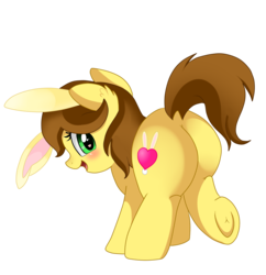 Size: 1612x1663 | Tagged: safe, artist:pridark, oc, oc only, oc:emi, oc:emi hartman, oc:emi the bunny girl, blushing, bunny ears, butt, commission, cute, heart, heart eyes, open mouth, plot, ponified?, simple background, solo, transparent background, underhoof, wingding eyes
