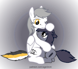 Size: 675x600 | Tagged: safe, artist:age3rcm, oc, oc only, oc:kate, oc:kej, pegasus, pony, unicorn, animated, commission, cuddling, gif, k+k, patreon, petting, show accurate, snuggling, unicorn problems, wholesome