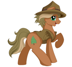 Size: 2030x1902 | Tagged: safe, artist:pridark, oc, oc only, oc:pine branch, earth pony, pony, clothes, commission, green eyes, hat, looking at you, male, open mouth, raised hoof, simple background, smiling, solo, stallion, transparent background, vest