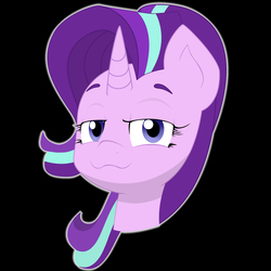 Size: 2000x2000 | Tagged: safe, artist:chikiz65, starlight glimmer, pony, unicorn, black background, bust, cel shading, colored, female, lidded eyes, looking at you, portrait, simple background, smiling, smirk, smug, solo
