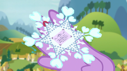 Size: 1920x1080 | Tagged: safe, screencap, twilight sparkle, alicorn, pony, g4, the crystalling, 1080p, card, envelope, female, letter, mare, snowflake envelope, solo, twilight sparkle (alicorn), wings