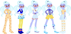 Size: 1178x571 | Tagged: safe, artist:ra1nb0wk1tty, sugarcoat, equestria girls, g4, boots, camp everfree outfits, clogs, clothes, clothes swap, cowboy boots, cute, footie pajamas, glasses, hand on hip, high heels, pajamas, shorts, sugarcute, tights