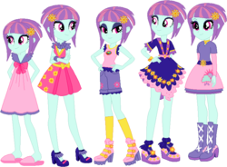 Size: 767x565 | Tagged: safe, artist:ra1nb0wk1tty, sunny flare, equestria girls, g4, alternate clothes, boots, bracelet, camp everfree outfits, clothes, clothes swap, cloud, crossed arms, dress, hand on hip, hands behind back, high heels, jewelry, pajamas, party dress, raincloud, shoes, shorts, slippers, socks, sun