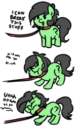 Size: 425x718 | Tagged: safe, artist:lockhe4rt, oc, oc only, oc:filly anon, pony, :d, :t, cheek fluff, chest fluff, collar, cute, female, filly, head tilt, i can break these cuffs, leash, open mouth, puffy cheeks, pulling, scrunchy face, simple background, smiling, solo, struggling, transparent background