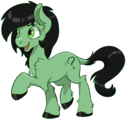 Size: 1045x987 | Tagged: safe, artist:lockhe4rt, oc, oc only, oc:filly anon, pony, chest fluff, dock, ear fluff, female, filly, leg fluff, open mouth, profile, raised hoof, raised leg, shoulder fluff, simple background, smiling, solo, trace, transparent background, unshorn fetlocks