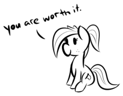 Size: 296x230 | Tagged: safe, artist:glimglam, oc, oc only, oc:pole position, earth pony, pony, cute, female, freckles, inspirational, mare, monochrome, motivational, ponytail, simple background, sitting, smiling, solo, white background