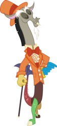 Size: 3001x6644 | Tagged: safe, artist:cloudy glow, discord, draconequus, g4, make new friends but keep discord, .ai available, absurd resolution, bowtie, cane, clothes, cummerbund, dumb and dumber, eyes closed, hat, male, outfit catalog, ruffled shirt, simple background, smiling, solo, standing, suit, top hat, transparent background, tuxedo, vector