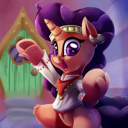 Size: 2000x2000 | Tagged: safe, artist:discorded, saffron masala, pony, unicorn, g4, season 6, spice up your life, clothes, ear piercing, earring, female, high res, jewelry, looking at you, mare, open mouth, piercing, smiling, solo
