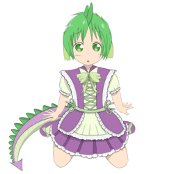 Size: 2000x2000 | Tagged: safe, artist:yinglung, spike, human, g4, ambiguous gender, anime, clothes, crossdressing, high res, humanized, maid, maid spike, miss kobayashi's dragon maid, simple background, solo, tailed humanization, tohru