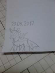 Size: 1536x2048 | Tagged: safe, artist:watermelon changeling, derpibooru exclusive, changeling, low quality, pencil drawing, solo, traditional art