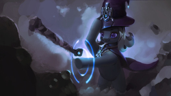 Size: 2000x1125 | Tagged: safe, artist:lmgchikess, trixie, pony, g4, clothes, female, hat, magic, rock, solo, staff, trixie's hat