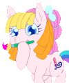 Size: 100x120 | Tagged: safe, artist:ozu, toola-roola, g3, g3.5, alternate hairstyle, animated, bow, female, gif, hair bow, mouth hold, paintbrush, simple background, transparent background