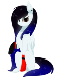 Size: 1024x1353 | Tagged: safe, artist:little-sketches, oc, oc only, oc:cyan crystal, pegasus, pony, clothes, commission, eye clipping through hair, female, gradient mane, looking at you, mare, raised hoof, simple background, sitting, socks, solo, transparent background