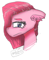 Size: 604x737 | Tagged: safe, artist:itzdatag0ndray, pinkie pie, g4, ear fluff, female, firealpaca, pinkamena diane pie, sad, simple background, solo, white background