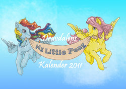 Size: 900x636 | Tagged: safe, artist:manekinekonohime, fluttershy, rainbow dash, g1, g4, g4 to g1, generation leap, swedish