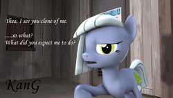 Size: 1920x1080 | Tagged: safe, artist:kmg0047, limestone pie, pony, g4, 3d, ask, female, first person view, offscreen character, pov, raised hoof, sarcasm, solo, tumblr