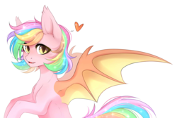 Size: 2560x1721 | Tagged: safe, artist:waferwaller, oc, oc only, oc:paper stars, bat pony, pony, cute little fangs, ear fluff, fangs, looking at you, simple background