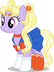 Size: 6008x8000 | Tagged: safe, artist:limedazzle, celena, earth pony, pony, g4, absurd resolution, anime, boots, clothes, crossover, cute, female, magical pony, mare, meatball head, pigtails, ponified, sailor moon, sailor moon (series), show accurate, simple background, skirt, smiling, solo, transparent background, tsukino usagi, twintails