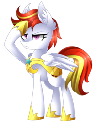 Size: 1949x2461 | Tagged: safe, artist:scarlet-spectrum, oc, oc only, oc:sunny flare, pegasus, pony, armor, female, guardsmare, mare, royal guard, salute, simple background, solo, transparent background