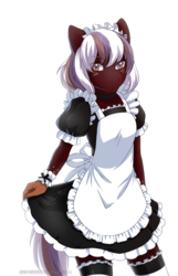Size: 960x1491 | Tagged: safe, artist:jay-kuro, oc, oc only, anthro, clothes, cute, female, looking at you, maid, mare, simple background, solo, white background