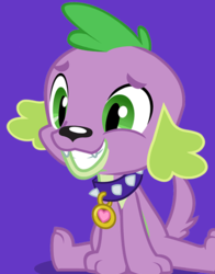 Size: 434x554 | Tagged: safe, spike, dog, equestria girls, g4, official, blue background, grin, male, simple background, sitting, smiling, solo, spike the dog