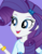 Size: 434x554 | Tagged: safe, rarity, equestria girls, official, female, open mouth, purple background, simple background, smiling, solo