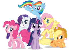 Size: 722x504 | Tagged: safe, applejack, fluttershy, pinkie pie, rainbow dash, rarity, twilight sparkle, alicorn, earth pony, pegasus, pony, unicorn, g4, official, female, horn, mane six, mare, simple background, stock vector, transparent background, twilight sparkle (alicorn)