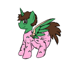 Size: 750x660 | Tagged: safe, artist:mewzy148, oc, oc only, oc:frost d. tart, alicorn, pony, alicorn oc, clothes, diaper, footed sleeper, non-baby in diaper, onesie, pajamas, poofy diaper, solo