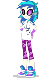 Size: 1030x1546 | Tagged: safe, dj pon-3, vinyl scratch, equestria girls, g4, official, clothes, female, fingerless gloves, glasses, gloves, hand on hip, headphones, leggings, music notes, shoes, simple background, sneakers, solo, tomboy, transparent background, vector, vinyl's glasses
