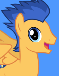 Size: 434x554 | Tagged: safe, flash sentry, pegasus, pony, g4, official, blue background, looking at you, male, open mouth, simple background, smiling, solo, spread wings, wings