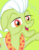 Size: 434x554 | Tagged: safe, granny smith, g4, official, female, floppy ears, green background, lidded eyes, looking at you, open mouth, raised hoof, simple background, smiling, solo